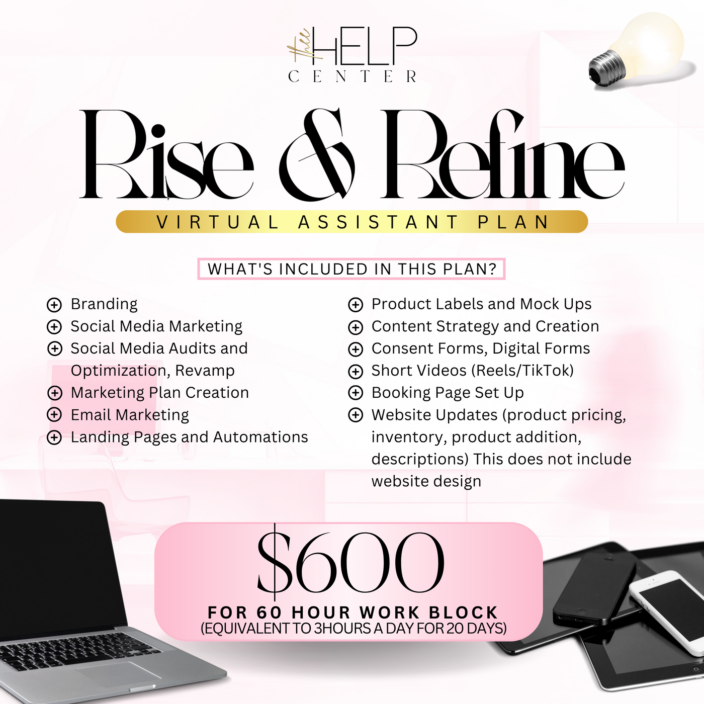 Rise and Refine (Virtual Assistant Plan) 60hr Work Block