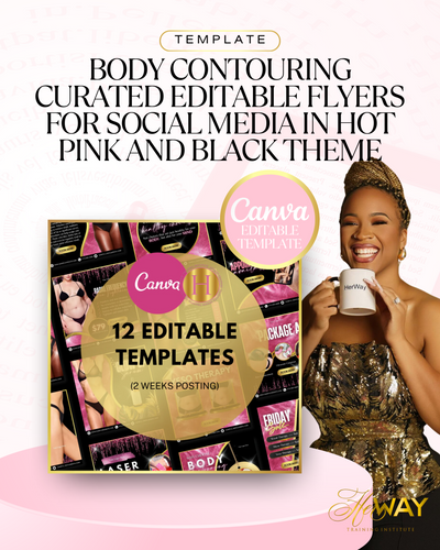 Body Contouring Curated Editable Flyers for Social Media in Hot pink and black theme