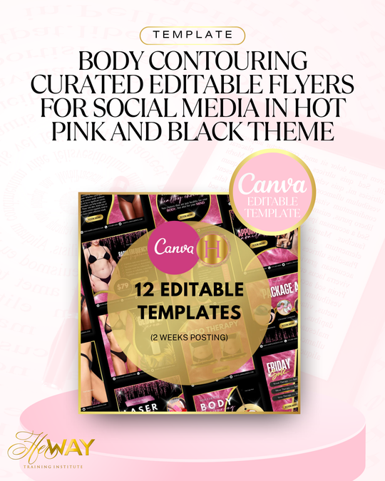 Body Contouring Curated Editable Flyers for Social Media in Hot pink and black theme