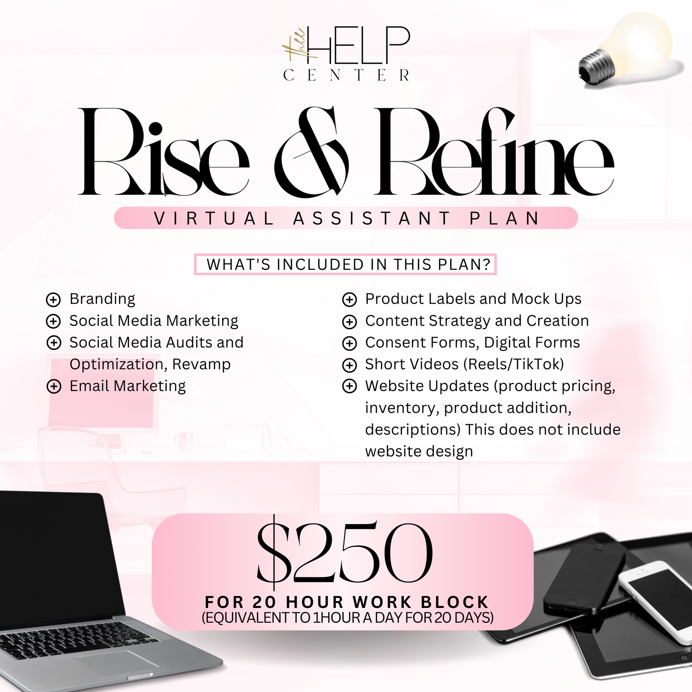 Rise and Refine (Virtual Assistant Plan) 20hr Work Block