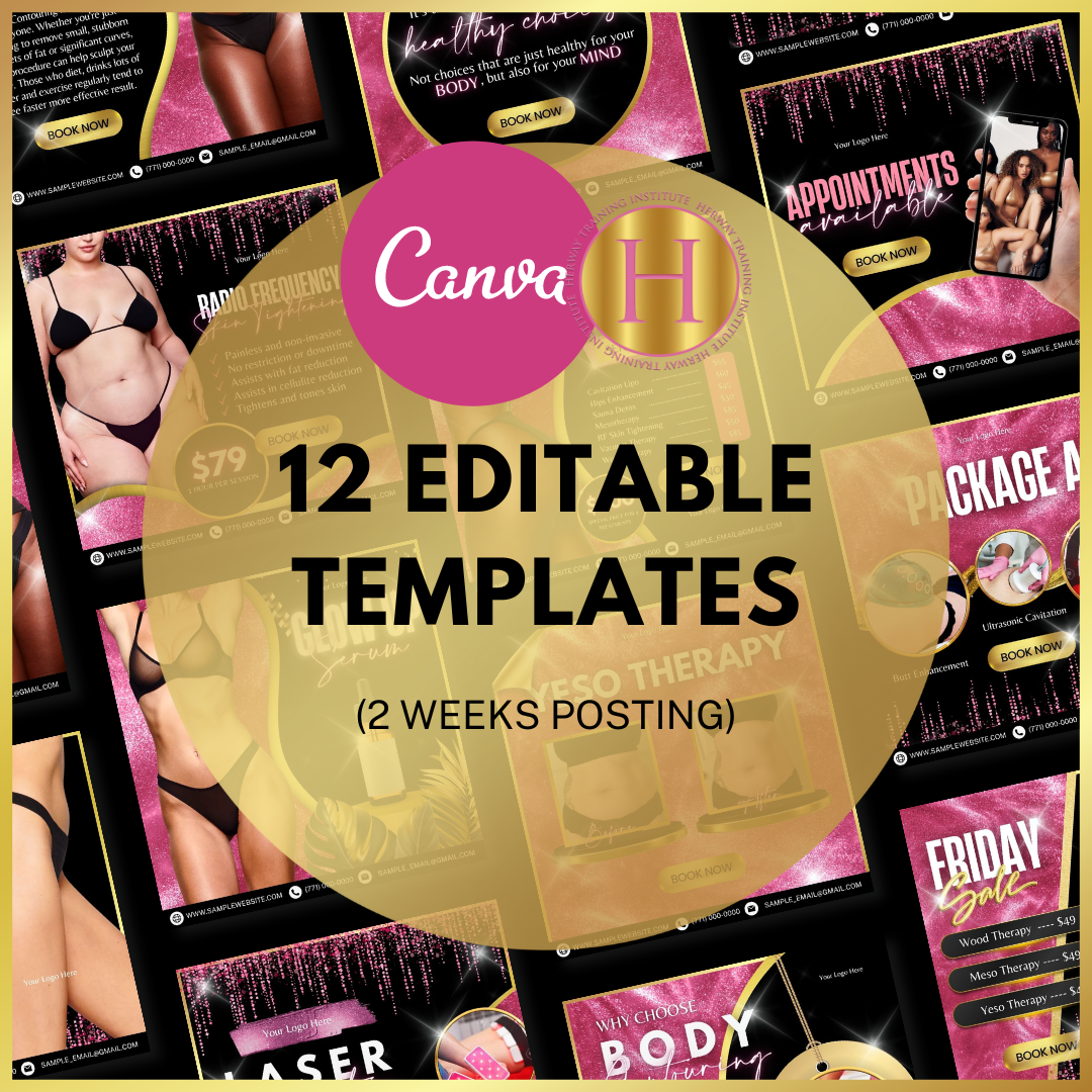 Body Contouring Curated Editable Flyers for Social Media in Hot pink and black theme